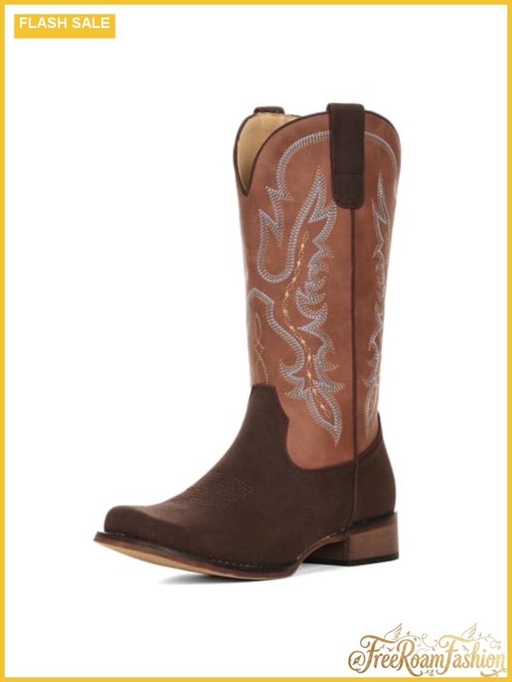 IUV Square Toe Mid Calf Western Cowboy Boots Faux Leather